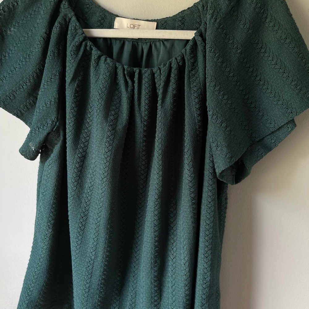 LOFT Green Ruffled Flutter Sleeve Blouse